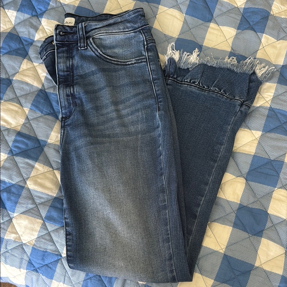 KanCan Dark Blue Ankle Jeans with Frayed Hem